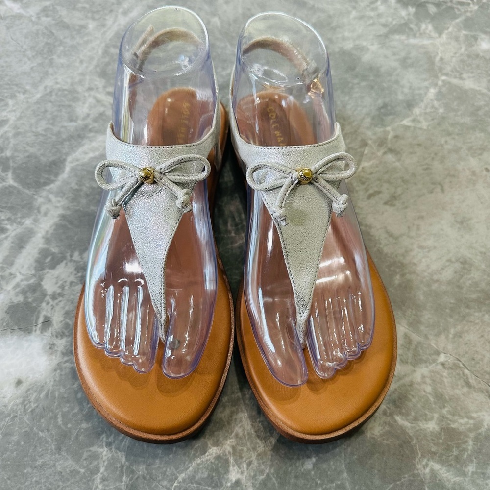 Cole Haan Findra Leather T-Strap Thong Sandal Bow Coquette Womens 7B